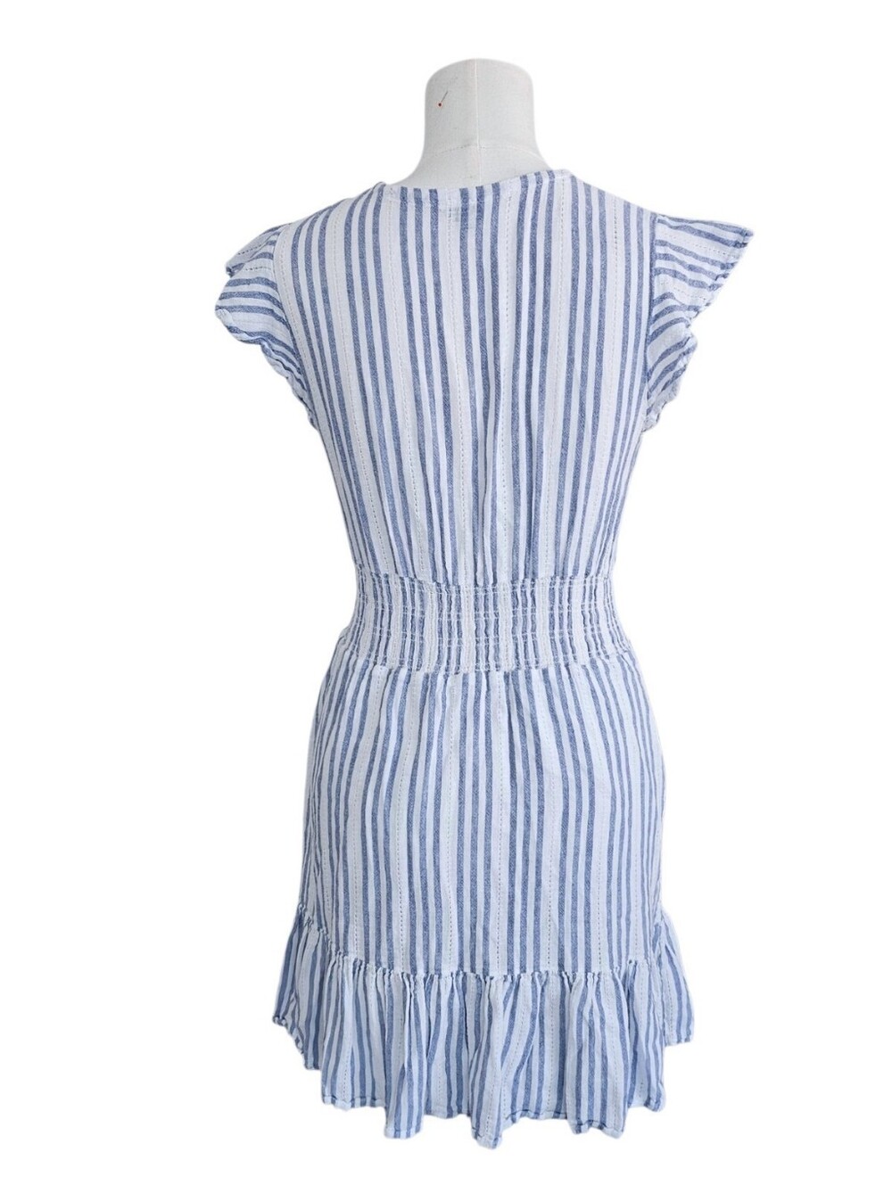 Rails Tara Linen Blend Smocked Striped Mini Dress Blue Catalina Stripe Size S - Picture 3 of 7